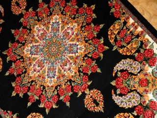 最高級クムシルクバラデザインペルシャ絨毯56048