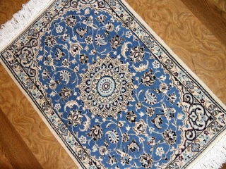 素敵なブルー色手織り玄関マットペルシャ絨毯58052