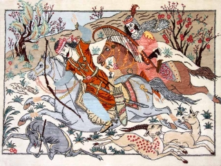 ミニペルシャ絨毯シルクハンティングデザイン50003