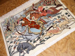 ミニペルシャ絨毯シルクハンティングデザイン50003