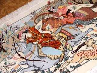 ミニペルシャ絨毯シルクハンティングデザイン50003