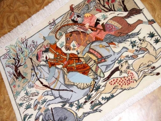 ミニペルシャ絨毯シルクハンティングデザイン50003