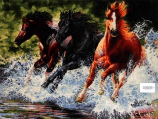 ペルシャ絨毯生地　馬 ペルシャ絵画絨毯 [絨毯]62×93cm [額込]84×116cm 手織り 馬 (PPC