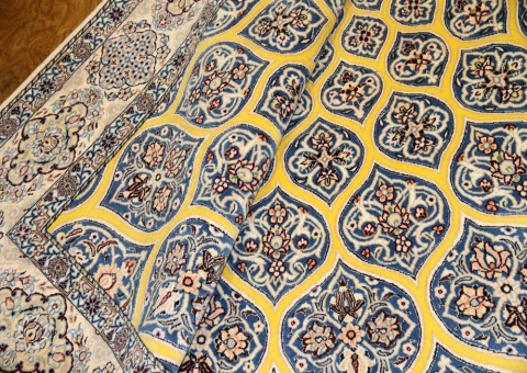 高級ペルシャ絨毯ナインゴンバディデザイン珍しい黄色2384481