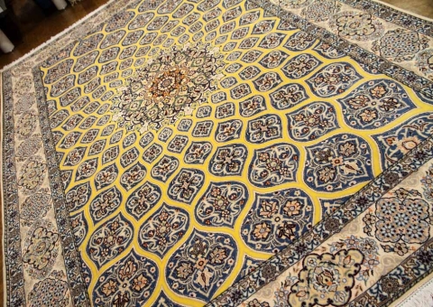 高級ペルシャ絨毯ナインゴンバディデザイン珍しい黄色2384481