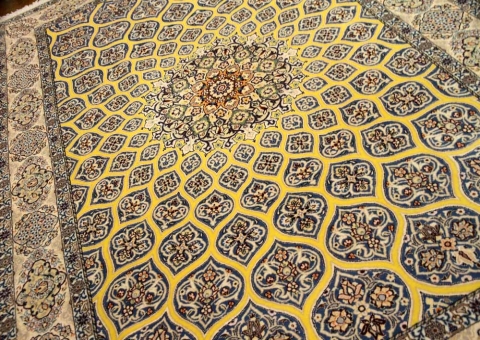 高級ペルシャ絨毯ナインゴンバディデザイン珍しい黄色2384481