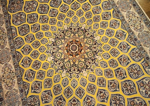 高級ペルシャ絨毯ナインゴンバディデザイン珍しい黄色2384481