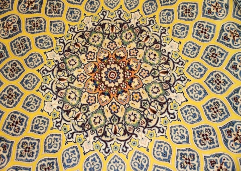 高級ペルシャ絨毯ナインゴンバディデザイン珍しい黄色2384481