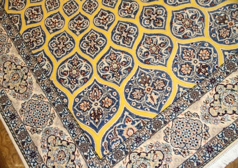 高級ペルシャ絨毯ナインゴンバディデザイン珍しい黄色2384481