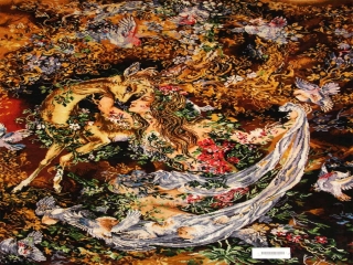 ペルシャ絨毯のタブリーズ珍しいピクチャー模様55355