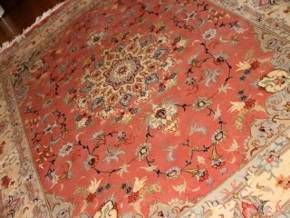 手織りペルシャ絨毯タブリーズラグピンク色55479