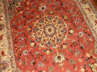 手織りペルシャ絨毯タブリーズラグピンク色55479