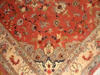 手織りペルシャ絨毯タブリーズラグピンク色55479