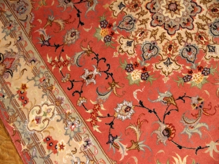 手織りペルシャ絨毯タブリーズラグピンク色55479