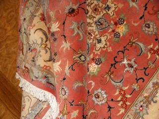 手織りペルシャ絨毯タブリーズラグピンク色55479