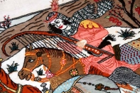 小さいハンティングデザインペルシャ絨毯49008