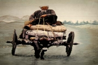 ピクチャー模様手織りペルシャ絨毯10445