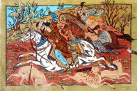 ペルシャ絨毯hunting designシルククム49006