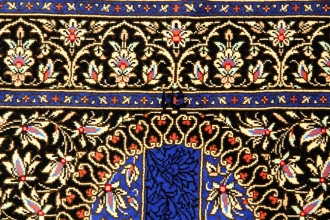 クムシルク手織りペルシャ絨毯ブルー色玄関マット146995