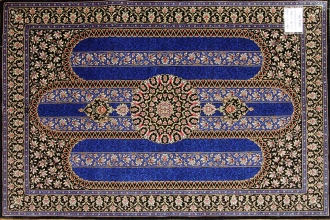 クムシルク手織りペルシャ絨毯ブルー色玄関マット146995