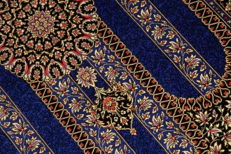 クムシルク手織りペルシャ絨毯ブルー色玄関マット146995