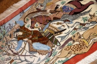 ペルシャ絨毯クムシルク小さいハンティング模様50014