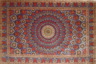 最高級手織りバラデザインシルクペルシャ絨毯クム産60051