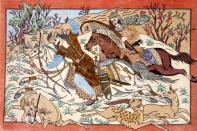 シルクのハンティングデザイン手織りペルシャ50006