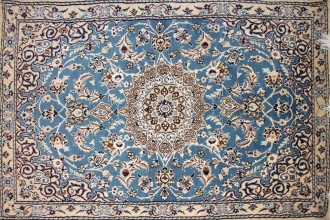 ナインブルー憧れの色彩、手織りペルシャ絨毯ラグ1810127