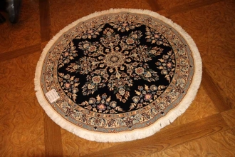 丸い手織りペルシャ絨毯ナイン紺色28661