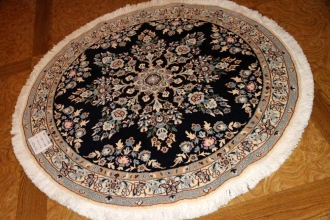 丸い手織りペルシャ絨毯ナイン紺色28661