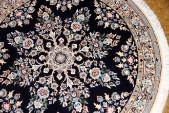 丸い手織りペルシャ絨毯ナイン紺色28661