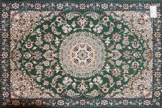 グリーン色の高級ペルシャ絨毯ナイン産玄関マット39491