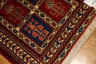 手織りペルシャ絨毯トルケマン産ウール玄関マット58557