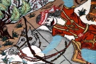 小さいハンティングデザインペルシャ絨毯49008