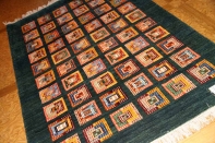 高級オリジナルイラン製ギャッベ、おしゃれチェス模様18841