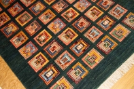 高級オリジナルイラン製ギャッベ、おしゃれチェス模様18841