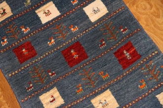 手織りペルシャギャッベイラン製ブルー色58155