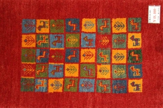 赤い手織りイラン輸入ペルシャギャッベの玄関マット26801