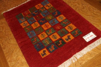 赤い手織りイラン輸入ペルシャギャッベの玄関マット26801