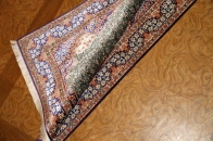 グリーン色の手織りシルク玄関マットペルシャ56075