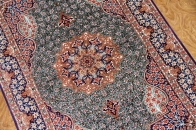 グリーン色の手織りシルク玄関マットペルシャ56075