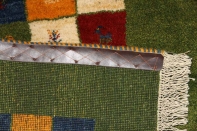 グリーンギャッベのチェスト模様の玄関マット手織り18865