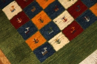 グリーンギャッベのチェスト模様の玄関マット手織り18865