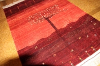 高品質イラン製赤いメリノウールギャッベ手織りペルシャギャッベ19219