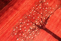 高品質イラン製赤いメリノウールギャッベ手織りペルシャギャッベ19219