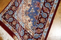 最高級手織りペルシャ絨毯イスファハン玄関マットブルー21113