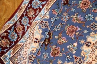 最高級手織りペルシャ絨毯イスファハン玄関マットブルー21113