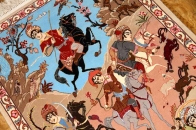 ペルシャ絨毯のハンティング模様イスファハン50134