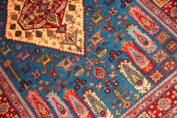 イラン輸入ペルシャ絨毯マシャード産ラグサイズブルー色26694